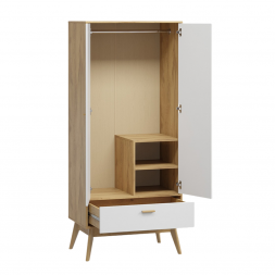 Шкаф для одежды Калгари 800х1850х500мм дуб натуральный светлый / белый матовый