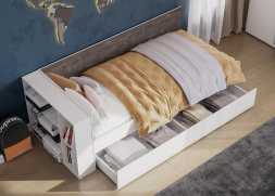 Анри Кровать-диван 0,9 с настилом ЛДСП Белый текстурный / Железный камнень каркас