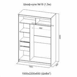 Шкаф-купе №19 1500x2200мм ясень анкор светлый